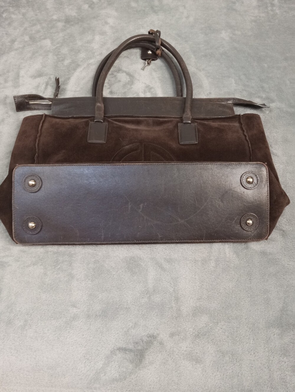 Georgio Armani Dark Brown Suede Women's Tote Bag with Leather Handles One Size - Picture 3 of 9